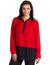 AK Anne Klein Women's Plus Size Color Block Tunic Blouse, Red Poppy, 1X AK Anne Klein Women's Plus Size Color Block Tunic Blouse, Red Poppy, 1X