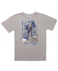 Another way to wear his favorite kicks: Front and center on this Converse tee printed with a Chuck Taylor graphic. Another way to wear his favorite kicks: Front and center on this Converse tee printed with a Chuck Taylor graphic.