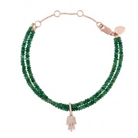 Meira T Solid 14K Rose Gold Diamond Hamsa Double Strand Emerald Beads Chain Bracelet Meira T Solid 14K Rose Gold Diamond Hamsa Double Strand Emerald Beads Chain Bracelet