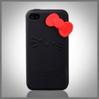 Hello Kitty Black Silicone w bow (bow color may vary) Flexa silicone case cover for Apple iPhone 4