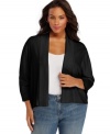 Add a cozy layer to your causal looks with Calvin Klein's three-quarter sleeve plus size cardigan, featuring an open front design.