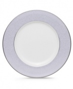 A fine mist of platinum dots settles along the lavender edge of Alana Platinum accent plates, bringing elegant allure to every memory-making occasion. From Noritake.