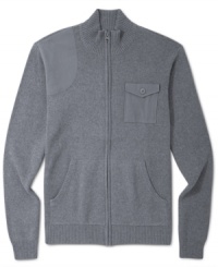 Make room for this mixed-media sweater from American Rag, with subtle patchwork to make it a perfect fit in your wardrobe. Make room for this mixed-media sweater from American Rag, with subtle patchwork to make it a perfect fit in your wardrobe.