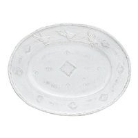 This Vietri platter was crafted by hand in Tuscany of durable, textural terra cotta for an irresistibly warm appeal. Ornament rolls are used to create its ornate designs. This Vietri platter was crafted by hand in Tuscany of durable, textural terra cotta for an irresistibly warm appeal. Ornament rolls are used to create its ornate designs.