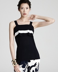 Worn on or off the shoulder, this Escada stripe top is an effortlessly chic addition to the your wardrobe and a smart pairing to the season's must-have printed pants. Worn on or off the shoulder, this Escada stripe top is an effortlessly chic addition to the your wardrobe and a smart pairing to the season's must-have printed pants.