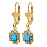 1 Round Blue and White Cubic Zirconia Flower Shape Gold Plated Dangle Earrings 1 Round Blue and White Cubic Zirconia Flower Shape Gold Plated Dangle Earrings