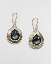From the Ondine Collection. A rich, faceted hematite doublet surrounded by iridescent black shell set in radiant 18k gold. Hematite doubletBlack shell18k goldDrop, about 1.4Hook backImported 