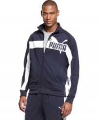 Get sporty style in quick fashion with this track jacket from Puma. Get sporty style in quick fashion with this track jacket from Puma.