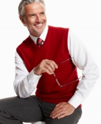 Add a finishing touch of luxury to upgrade any outfit with this lightweight cashmere sweater-vest from Club Room. Add a finishing touch of luxury to upgrade any outfit with this lightweight cashmere sweater-vest from Club Room.