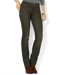 Lauren Jeans Co.'s essential denim jean features a slim, straight leg and a hint of stretch for a versatile, modern look. Lauren Jeans Co.'s essential denim jean features a slim, straight leg and a hint of stretch for a versatile, modern look.