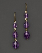A gorgeous triple drop earring imagined with amethyst and yellow gold links.