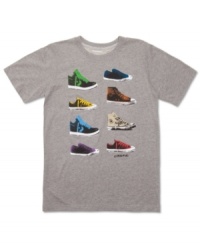 For the guy who never seems to have enough sneakers: Converse short-sleeved tee printed with classic sneaker styles. For the guy who never seems to have enough sneakers: Converse short-sleeved tee printed with classic sneaker styles.