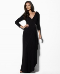 Effortlessly stunning in a glamorous floor-length silhouette with an elegant knot detail at the front, this dress from Lauren by Ralph Lauren is rendered in light, airy matte jersey for graceful movement. Effortlessly stunning in a glamorous floor-length silhouette with an elegant knot detail at the front, this dress from Lauren by Ralph Lauren is rendered in light, airy matte jersey for graceful movement.