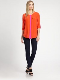 EXCLUSIVELY AT SAKS. Vibrant contrast trim lends a modern edge to this silk design.Jewel necklineContrast concealed button placketFlap pocketsPleated frontLong sleeves with contrast button tab cuffsSilkDry cleanImportedModel shown is 5'10½ (179cm) wearing US size Small. EXCLUSIVELY AT SAKS. Vibrant contrast trim lends a modern edge to this silk design.Jewel necklineContrast concealed button placketFlap pocketsPleated frontLong sleeves with contrast button tab cuffsSilkDry cleanImportedModel shown is 5'10½ (179cm) wearing US size Small.
