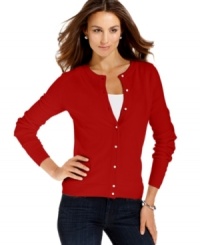 Lend instant elegance to your casual looks with Debbie Morgan's plus size cardigan, featuring decorative pearl buttons. Lend instant elegance to your casual looks with Debbie Morgan's plus size cardigan, featuring decorative pearl buttons.