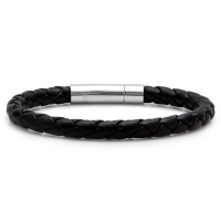 Braided Black Rubber Mens Bracelet 6 mm 8 1/2 inches with Locking Stainless Steel Clasp