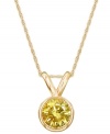 Add a touch of sunshine-bright color. A round-cut, bezel-set yellow diamond (1/2 ct. t.w.) shines in a luminous 14k gold setting. Approximate length: 18 inches. Approximate drop: 3/8 inch.