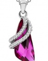 Fluid Wing Swarovski Elements Crystal Pendant Necklace W 18k White Gold Plated Chain (Fuchsia)