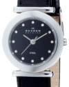 Skagen Women's 107SSLB Stainless Steel Swarovski Crystal Accented Leather Watch