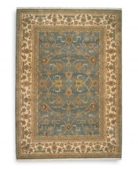 Inspired by an early 20th century Sultanabad design, this rug features a graceful floral motif against a soft blue background that recalls the tranquil night sky. Individual skein-dyeing enhances the rich tones of a palette that includes rose quartz, peridot, amber, citrine, amethyst and topaz. A patented luster wash creates a vintage finish faithful to the craftsmanship of the original. Woven in the USA of premium fully worsted New Zealand wool. Inspired by an early 20th century Sultanabad design, this rug features a graceful floral motif against a soft blue background that recalls the tranquil night sky. Individual skein-dyeing enhances the rich tones of a palette that includes rose quartz, peridot, amber, citrine, amethyst and topaz. A patented luster wash creates a vintage finish faithful to the craftsmanship of the original. Woven in the USA of premium fully worsted New Zealand wool.