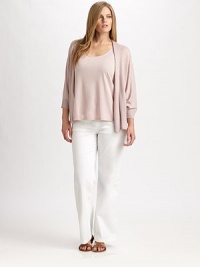 Equal parts elegant and relaxed, this slouchy style is knit from a finespun wool blend.Open frontThree-quarter dolman sleevesRib-knit cuffsCurved hemlineAbout 25¼ from shoulder to hem52% wool/33% modal/15% camelDry cleanImported of Italian fabric Equal parts elegant and relaxed, this slouchy style is knit from a finespun wool blend.Open frontThree-quarter dolman sleevesRib-knit cuffsCurved hemlineAbout 25¼ from shoulder to hem52% wool/33% modal/15% camelDry cleanImported of Italian fabric