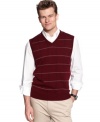 Give your office look an updated style with this grid-striped sweater-vest from Geoffrey Beene.