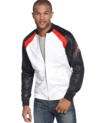 Rev up your style with this sleek, streamlined track jacket from Sean John. Rev up your style with this sleek, streamlined track jacket from Sean John.