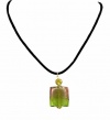 Necklace - N156 - Murano Style Glass Pendant - Square ~ Lt. Amethyst and Lime Green on Velvet Flock Cord