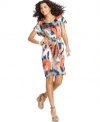 A bold print in vibrant colors creates a zing when shaped into a sheath dress from Cha Cha Vente!