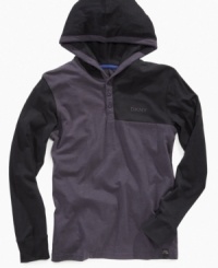 Keep him trendy and warm with this DKNY hoodie as he wears this over his layers. Keep him trendy and warm with this DKNY hoodie as he wears this over his layers.