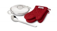 All Clad Stainless Steel 2-Quart All Purpose Pan with Domed Lid, Oven Mitts and Spoon All Clad Stainless Steel 2-Quart All Purpose Pan with Domed Lid, Oven Mitts and Spoon