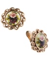 Make a cameo appearance. 2028's vintage-themed clip-on earrings features a beautiful floral resin design set in rose gold tone mixed metal. Approximate diameter: 3/4 inch.