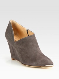 Unexpected metal inserts add polish to this architectural design of soft suede. Self-covered wedge,3½ (90mm)Suede and metal upperSide zipperLeather lining and solePadded insoleImportedOUR FIT MODEL RECOMMENDS ordering true size. Unexpected metal inserts add polish to this architectural design of soft suede. Self-covered wedge,3½ (90mm)Suede and metal upperSide zipperLeather lining and solePadded insoleImportedOUR FIT MODEL RECOMMENDS ordering true size.