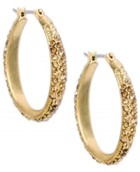 Take a fashionable step forward. Crystal pave accents captivate on these Jones New York hoop earrings. Crafted in gold tone mixed metal. Approximate drop: 2-1/2 inches. Approximate diameter: 1-1/2 inches. Take a fashionable step forward. Crystal pave accents captivate on these Jones New York hoop earrings. Crafted in gold tone mixed metal. Approximate drop: 2-1/2 inches. Approximate diameter: 1-1/2 inches.