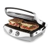 The Calphalon electric grill cooks chops, chicken and fish in a snap, all without the fat. Extra large surface fits up to four paninis at a time. Features removable grill plate with adjustable height, time and temperature controls.