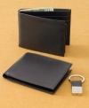 A classic combination. This sleek and sophisticated wallet and key fob set keeps all your essentials in sleek style.