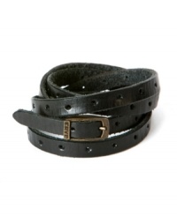 Biker chick goes city chic: this wraparound leather bracelet from Frye has belt holes from end to end so you can wrap it around in your own unique way. Biker chick goes city chic: this wraparound leather bracelet from Frye has belt holes from end to end so you can wrap it around in your own unique way.