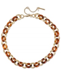 Fashion-forward styling, by Kenneth Cole New York. This chic necklace features interlocking links in gold tone mixed metal and tortoise resin. Approximate length: 16 inches + 3-inch extender. Approximate drop: 1/2 inch. Fashion-forward styling, by Kenneth Cole New York. This chic necklace features interlocking links in gold tone mixed metal and tortoise resin. Approximate length: 16 inches + 3-inch extender. Approximate drop: 1/2 inch.