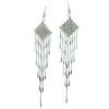 Playful Silver Tone Rhinestone and Beaded Fringe Dangle Fashion Earrings, 4 1/4 Inches Long