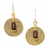 Rachel Reinhardt Nicole 14k Gold Plated Textured Metal Disk Dangle Earring with Wood Bead Drop