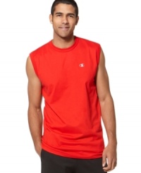 Heading to the gym? Keep your cool while you kick it up a notch and throw on this sleeveless jersey crew neck from Champion. Heading to the gym? Keep your cool while you kick it up a notch and throw on this sleeveless jersey crew neck from Champion.