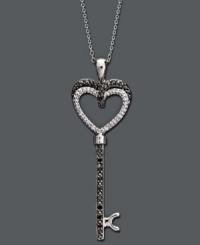 Unlock the most stylish secret with a trendy key pendant. Set in sterling silver, an open-cut heart key shines with the addition of round-cut black diamonds (1/8 ct. t.w.) and white diamond accents. Approximate length: 18 inches. Approximate drop: 1-3/4 inches. Unlock the most stylish secret with a trendy key pendant. Set in sterling silver, an open-cut heart key shines with the addition of round-cut black diamonds (1/8 ct. t.w.) and white diamond accents. Approximate length: 18 inches. Approximate drop: 1-3/4 inches.