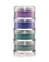 Textile designer Vera Neumanns brilliant color palette is translated into a limited edition set of four stackable jars of Crushed Metallic Pigment. Highlights eyes or skin with a striking color wave of blue reflective metallic sparkle.