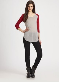Contrasting sleeves shape a soft, trim-fitting crewneck that hits below the hips. RoundneckThree-quarter sleevesContour hem hits below the hipsModalDry cleanMade in USAModel shown is 5'10 (177cm) wearing US size Small. Contrasting sleeves shape a soft, trim-fitting crewneck that hits below the hips. RoundneckThree-quarter sleevesContour hem hits below the hipsModalDry cleanMade in USAModel shown is 5'10 (177cm) wearing US size Small.