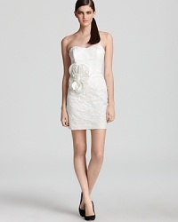 Fashioned in crinkled silk, this Mark + James by Badgley Mischka strapless dress flaunts an oversize rosette at the waist for a dramatic feminine finish. Fashioned in crinkled silk, this Mark + James by Badgley Mischka strapless dress flaunts an oversize rosette at the waist for a dramatic feminine finish.