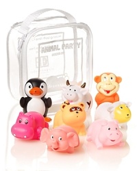 The little one will be giggling and splashing when she joins the bath squirties' Animal Party. Constructed from phthalate-free, they're packaged in a clear zippered bag for easy storage and gifting.