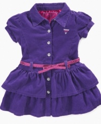 Chic and pretty 2 tier corduroy dress by Guess is simply lovely. Chic and pretty 2 tier corduroy dress by Guess is simply lovely.