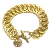 Catherine Popesco 14K Gold Plated Chunky Circle Link Bracelet with Swarovski Crystal Ball Charm