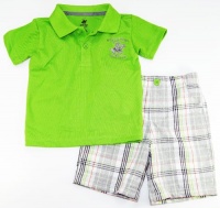 Beverly Hills Polo Club Baby-Boys 3-24M Green Polo With Plaided Short Set Beverly Hills Polo Club Baby-Boys 3-24M Green Polo With Plaided Short Set
