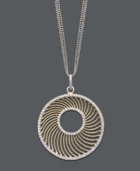 Get entranced. B. Brilliant's stunning style features round-cut cubic zirconias (4 ct. t.w.) and a swirling 18k gold over sterling silver and sterling silver setting. Approximate length: 18 inches. Approximate drop: 2 inch. Get entranced. B. Brilliant's stunning style features round-cut cubic zirconias (4 ct. t.w.) and a swirling 18k gold over sterling silver and sterling silver setting. Approximate length: 18 inches. Approximate drop: 2 inch.